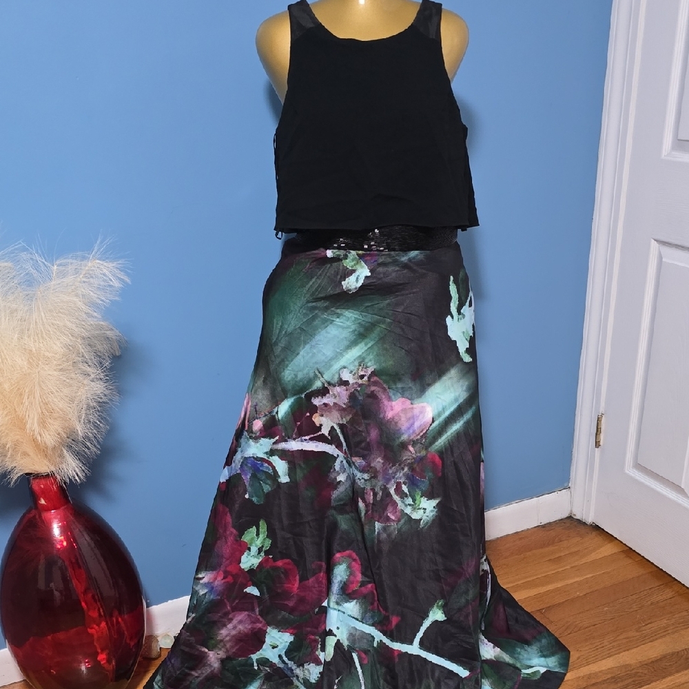 Black Floral Maxi Skirt - Elegant A-Line Evening Skirt